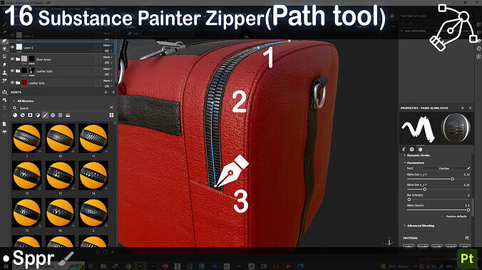 Path Tool Zipper   Create Realistic Zippers in Substance Painter 3D model