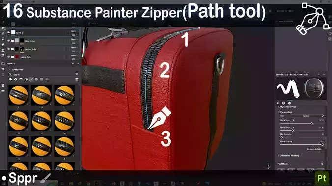 Path Tool Zipper   Create Realistic Zippers in Substance Painter 3D model