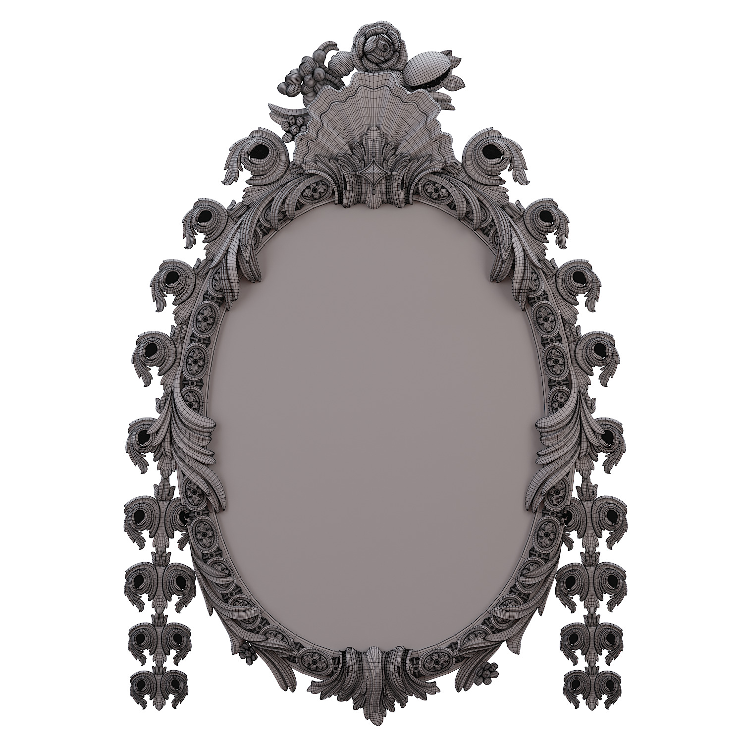 A Queen Anne Stone White Painted Carved Mirror 3D model_7