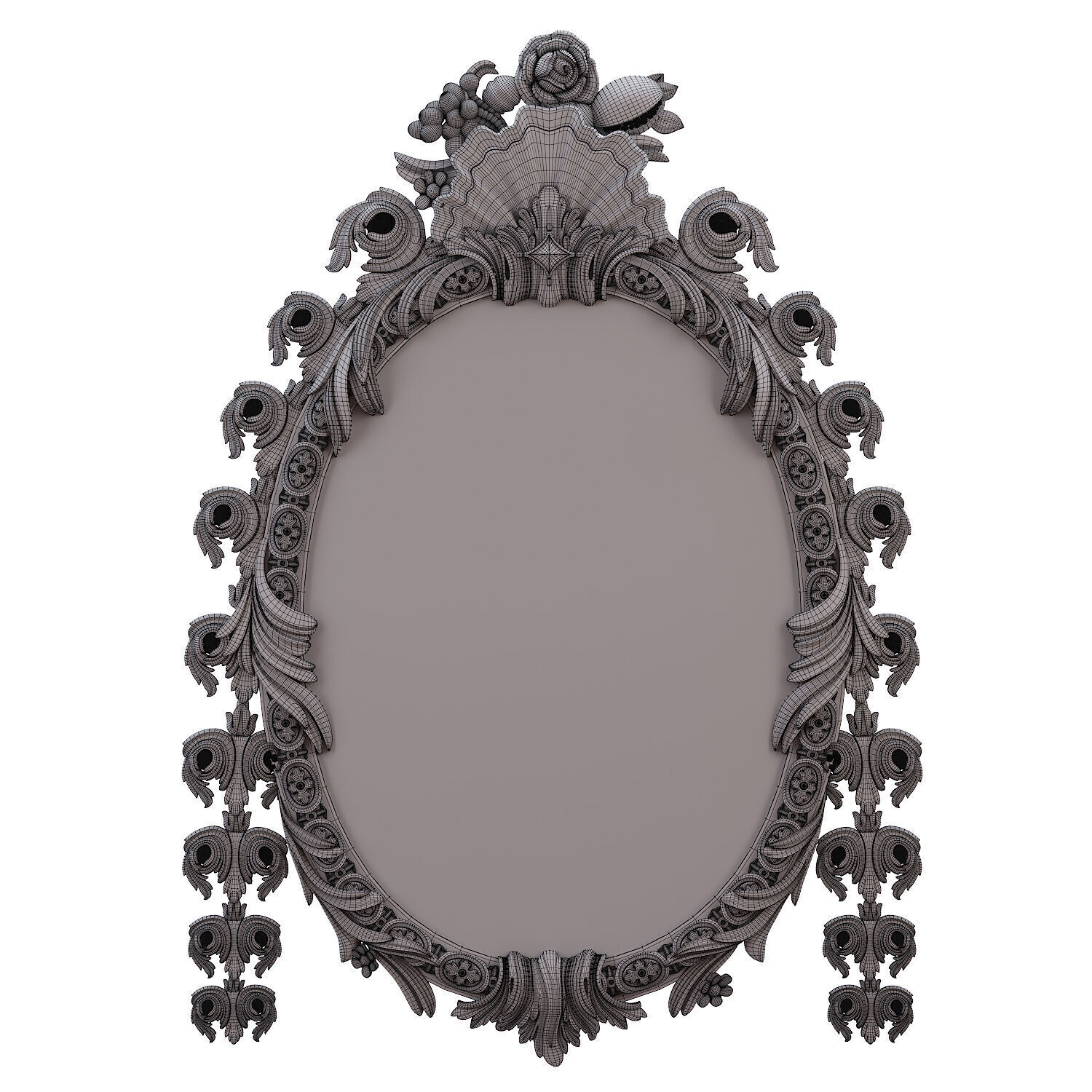 A Queen Anne Stone White Painted Carved Mirror 3D model_6