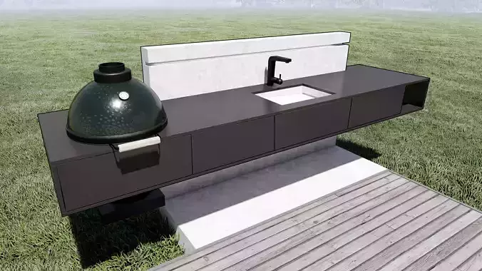 Modern outdoor kitchen design with Kamado grill 3D model