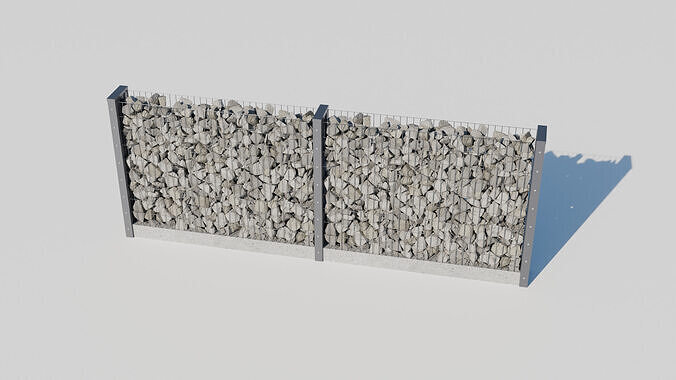 Gabion fence Modular 3D model Low-poly 3D model