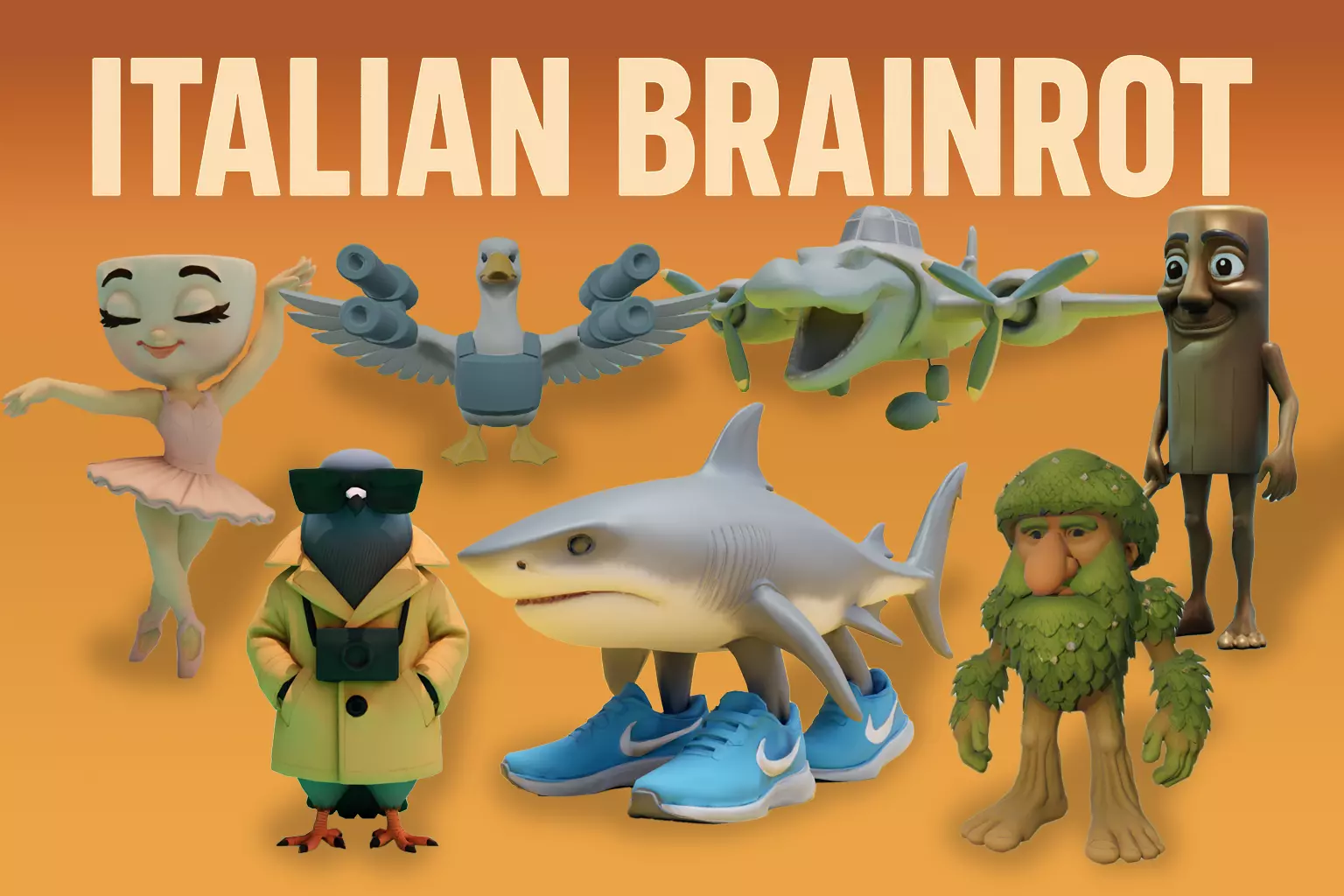 Italian brainrot Low Poly Character 3D Model Collection_0