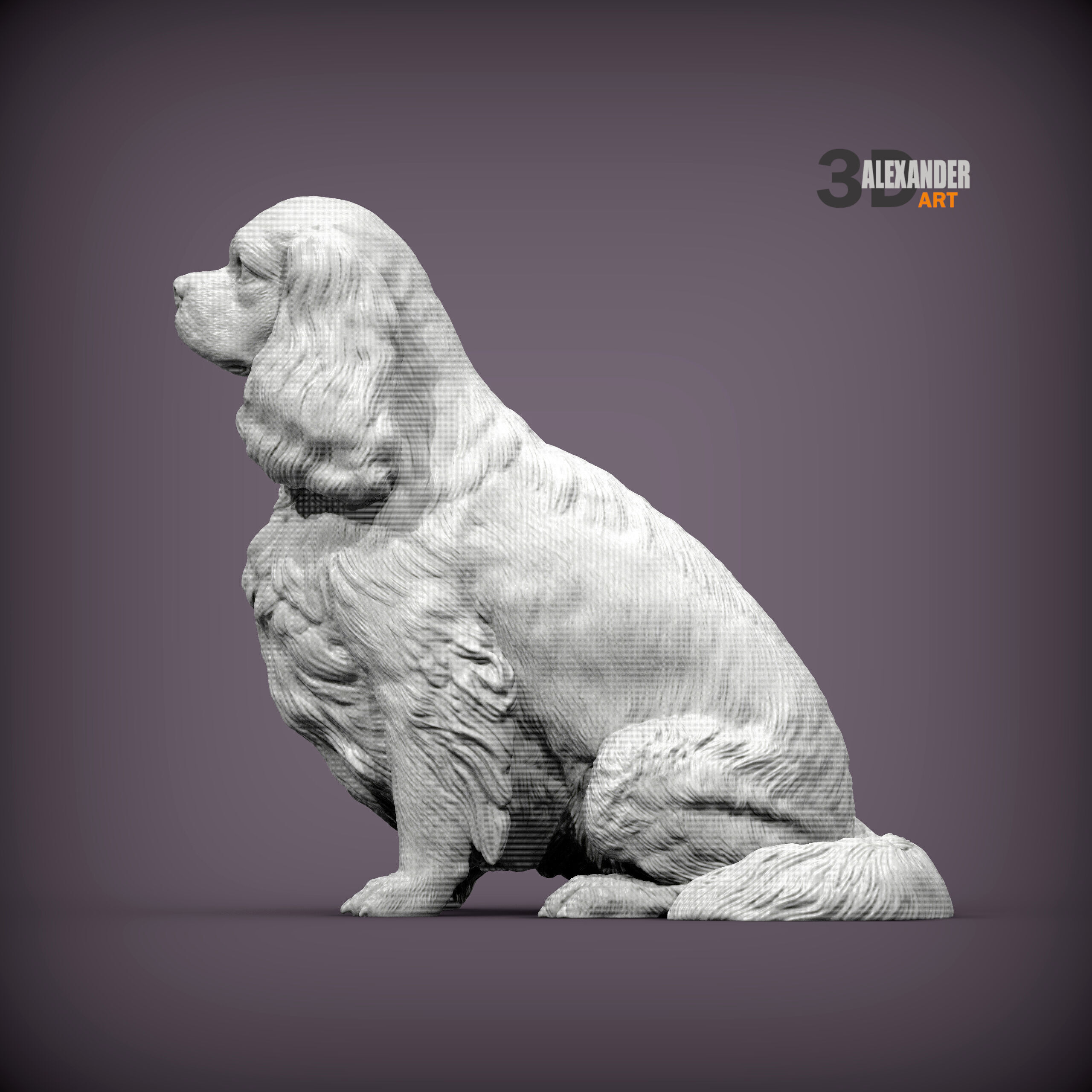 Cavalier King Charles Spaniel Sitting 3D print model_1