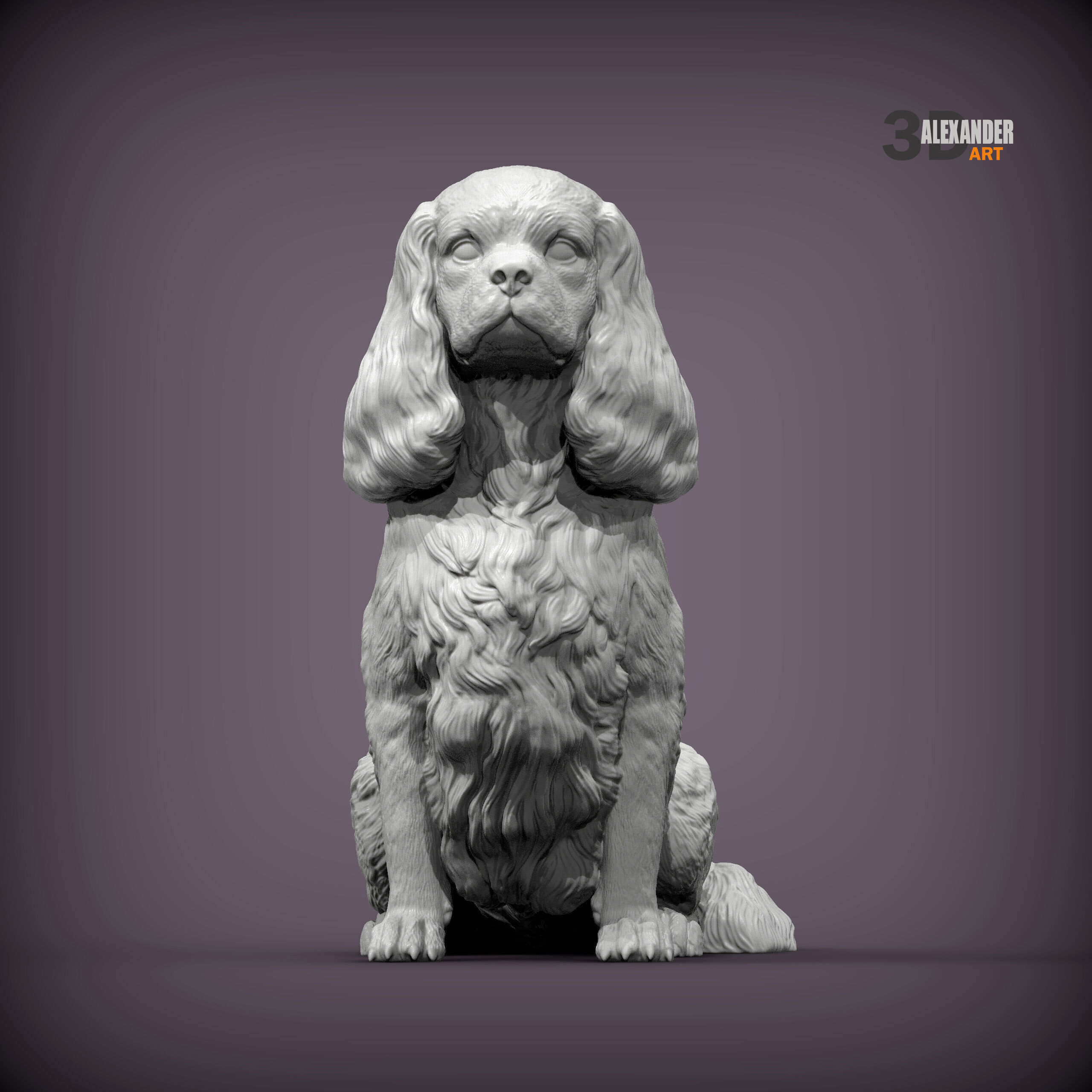 Cavalier King Charles Spaniel Sitting 3D print model_2