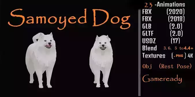 Samoyed Dog Low-poly 3D model