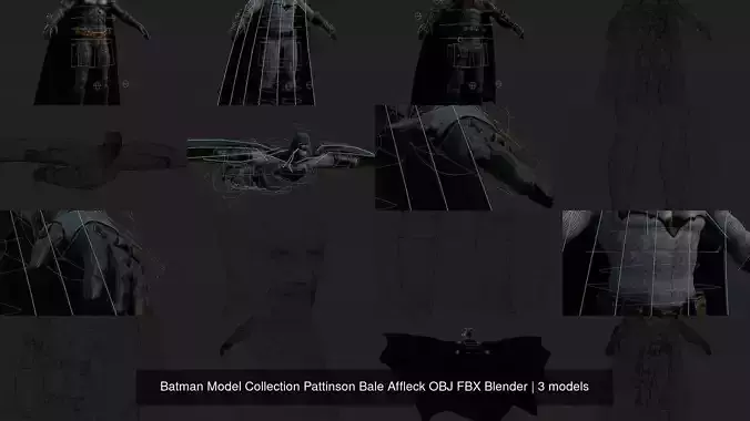 Cinematic Batman Model Pattinson Bale Affleck OBJ FBX Blender 3D Model Collection