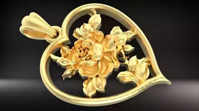 Antique Heart Rose flower Pendant