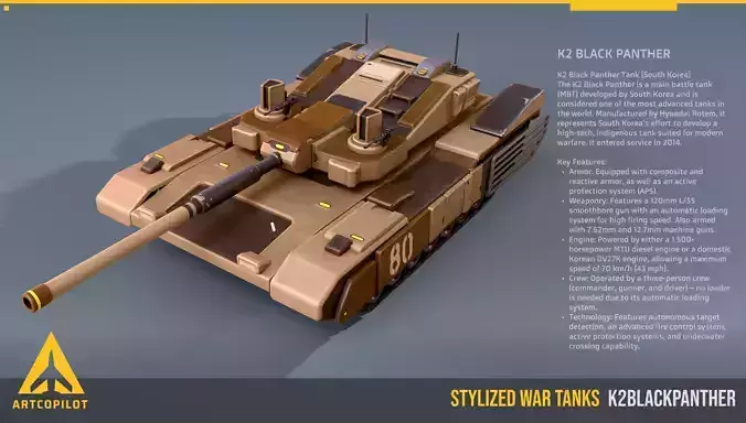 Stylized Tank K2BlackPanther Low-poly 3D model