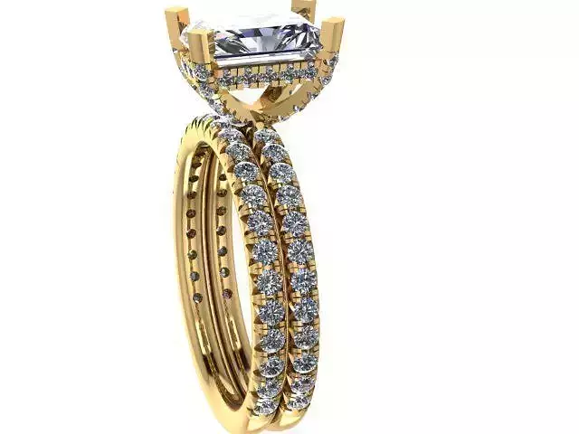 ring with band diamond round emerald 3D print model