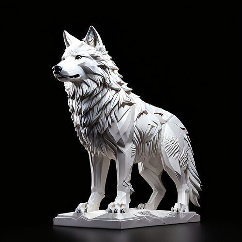 Stylized LowPoly White Wolf Statue Low-poly 3D model