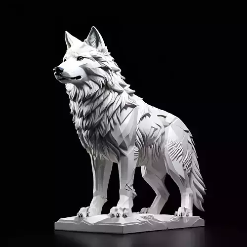 Stylized LowPoly White Wolf Statue