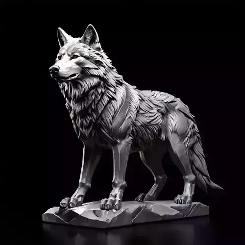 Realistic Silver Wolf Statue 3D Model Low-poly 3D model