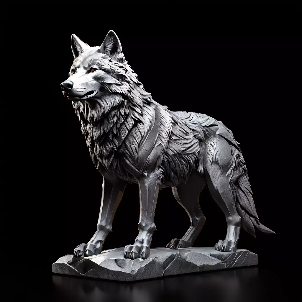 Realistic Silver Wolf Statue 3D Model Low-poly 3D model_0