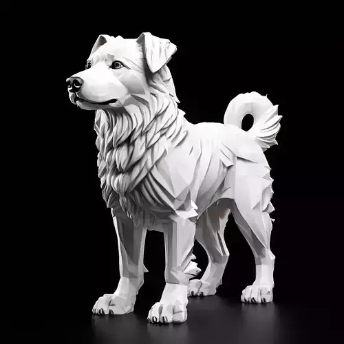 Low Poly Dog Statue White Figurine Low-poly 3D model