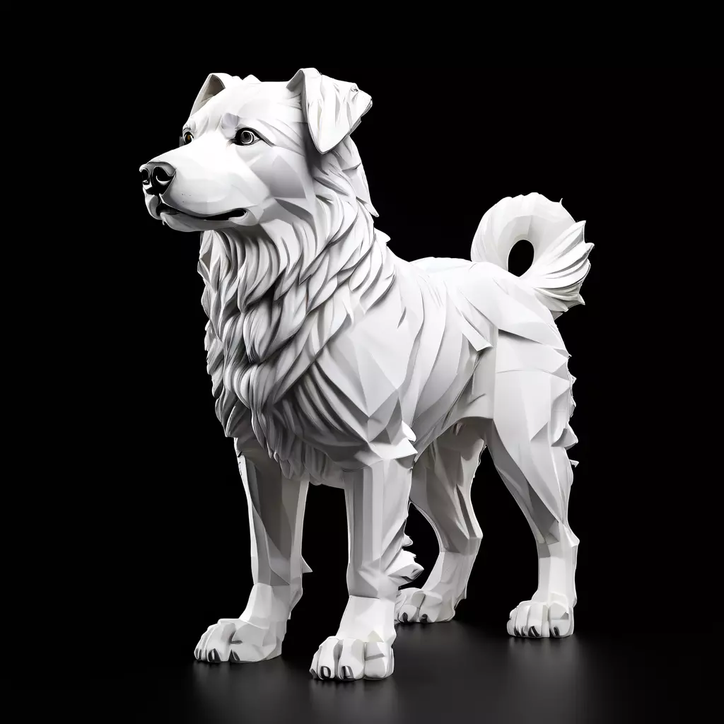 Low Poly Dog Statue White Figurine Low-poly 3D model_0