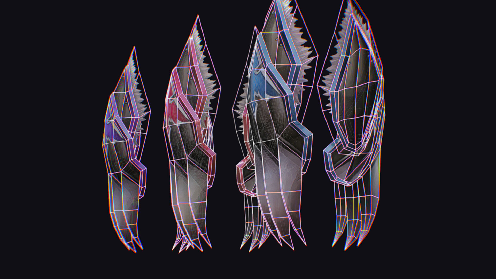 Claw Hand Glove Weapon Blade Cutting Edged Claws Wedge Low-poly 3D model_12