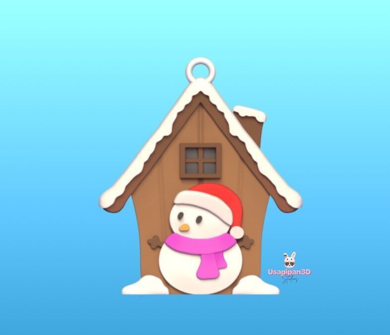 House with Snowman 3D print model_1