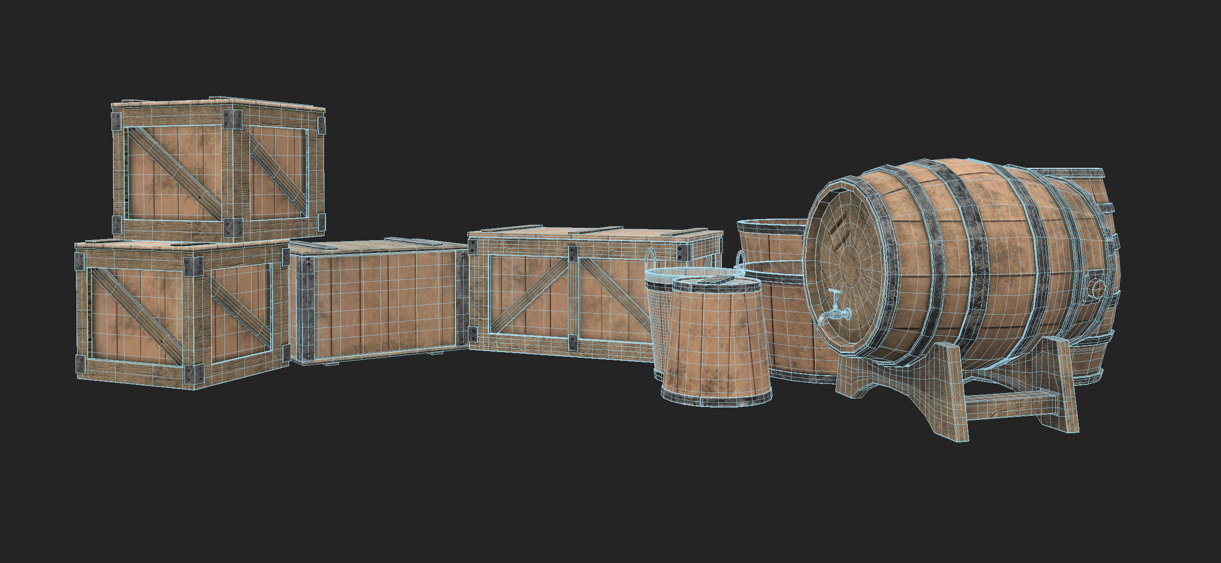 Wooden Containers Low-poly 3D model_12