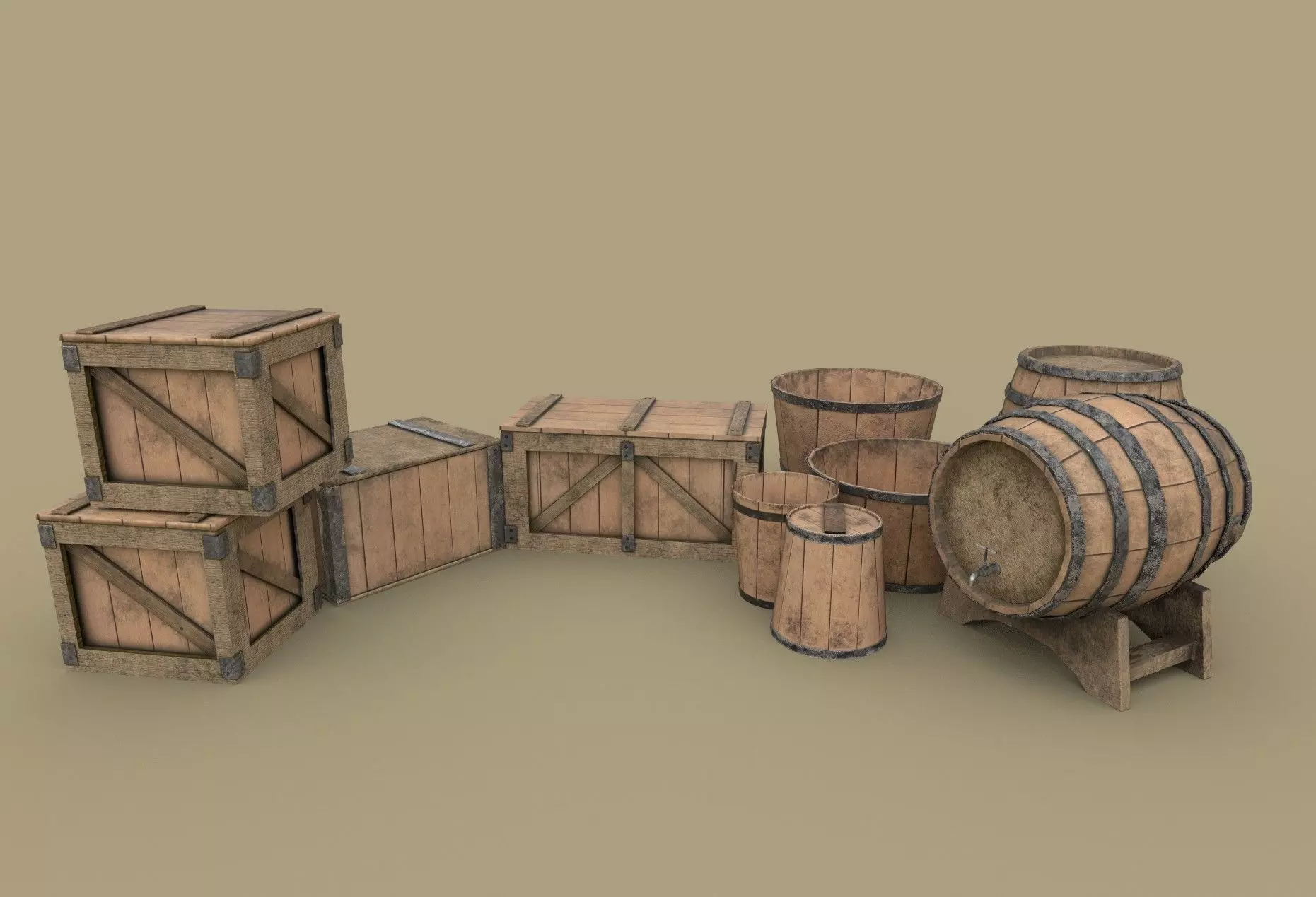 Wooden Containers Low-poly 3D model_0