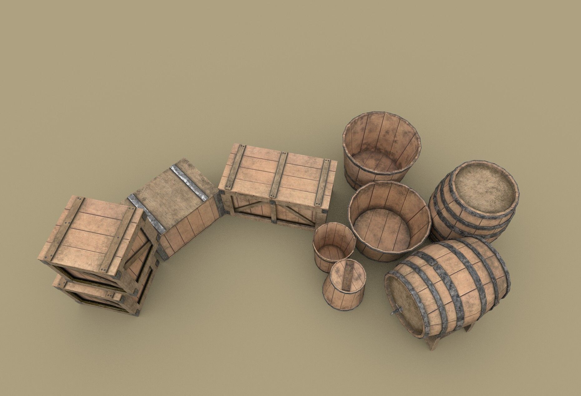 Wooden Containers Low-poly 3D model_2