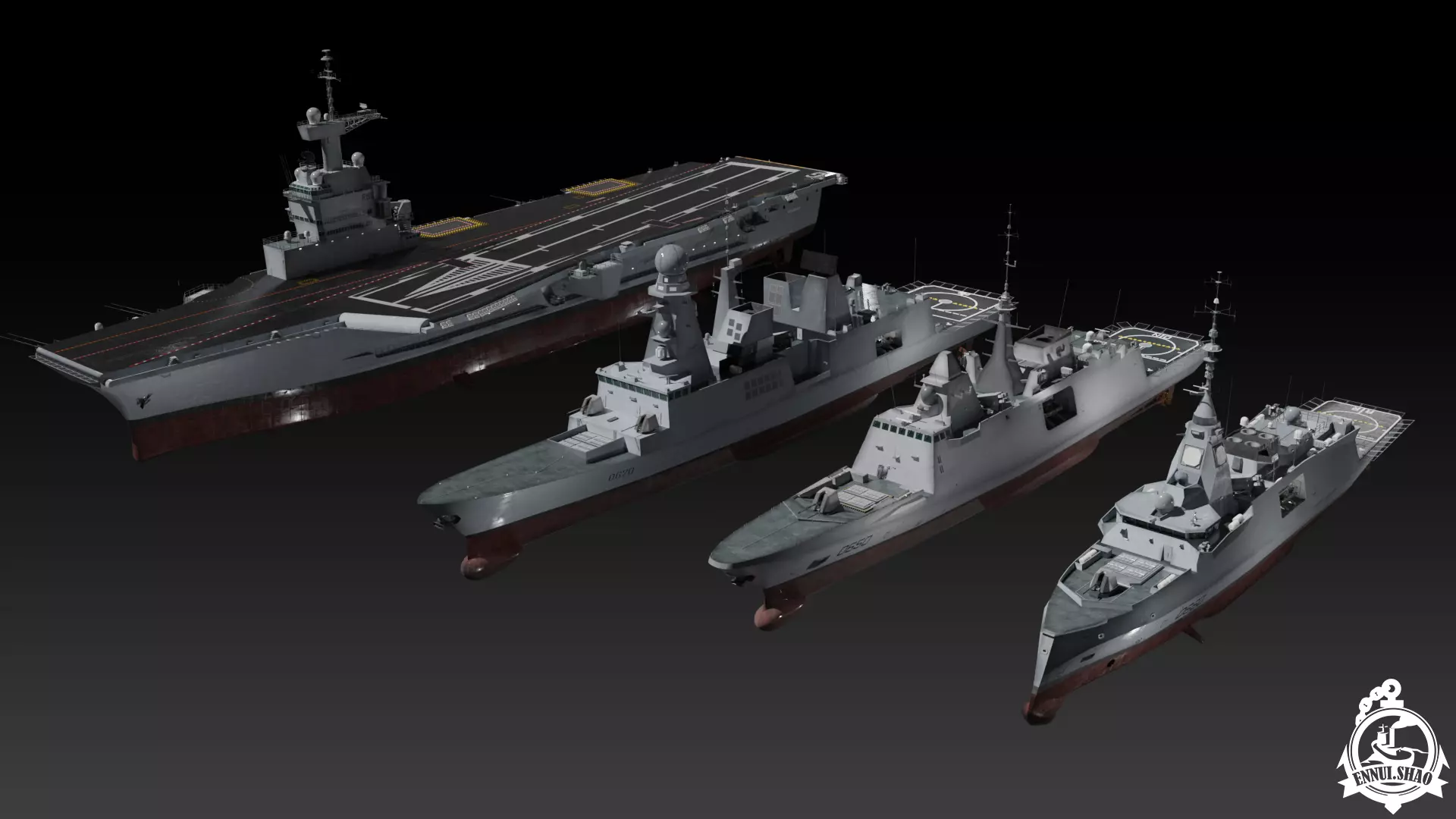 Modern French navy warships 3D Model Collection_0