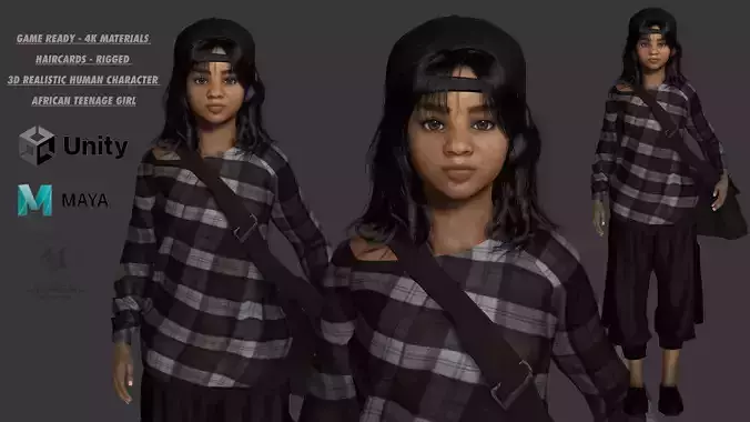 AAA 3D REALISTIC HUMAN CHARACTER - AFRICAN TEENAGE GIRL Low-poly 3D model