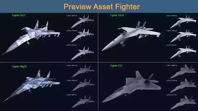 Asset 02 - Military - 04 Model Fighter  3D Model Collection