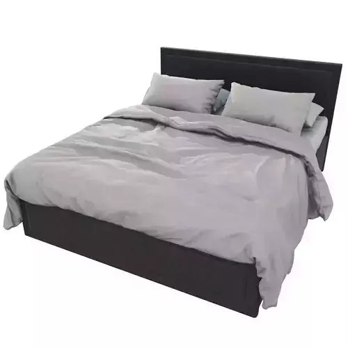 Modern Upholstered Bed with Soft Bedding 3D model