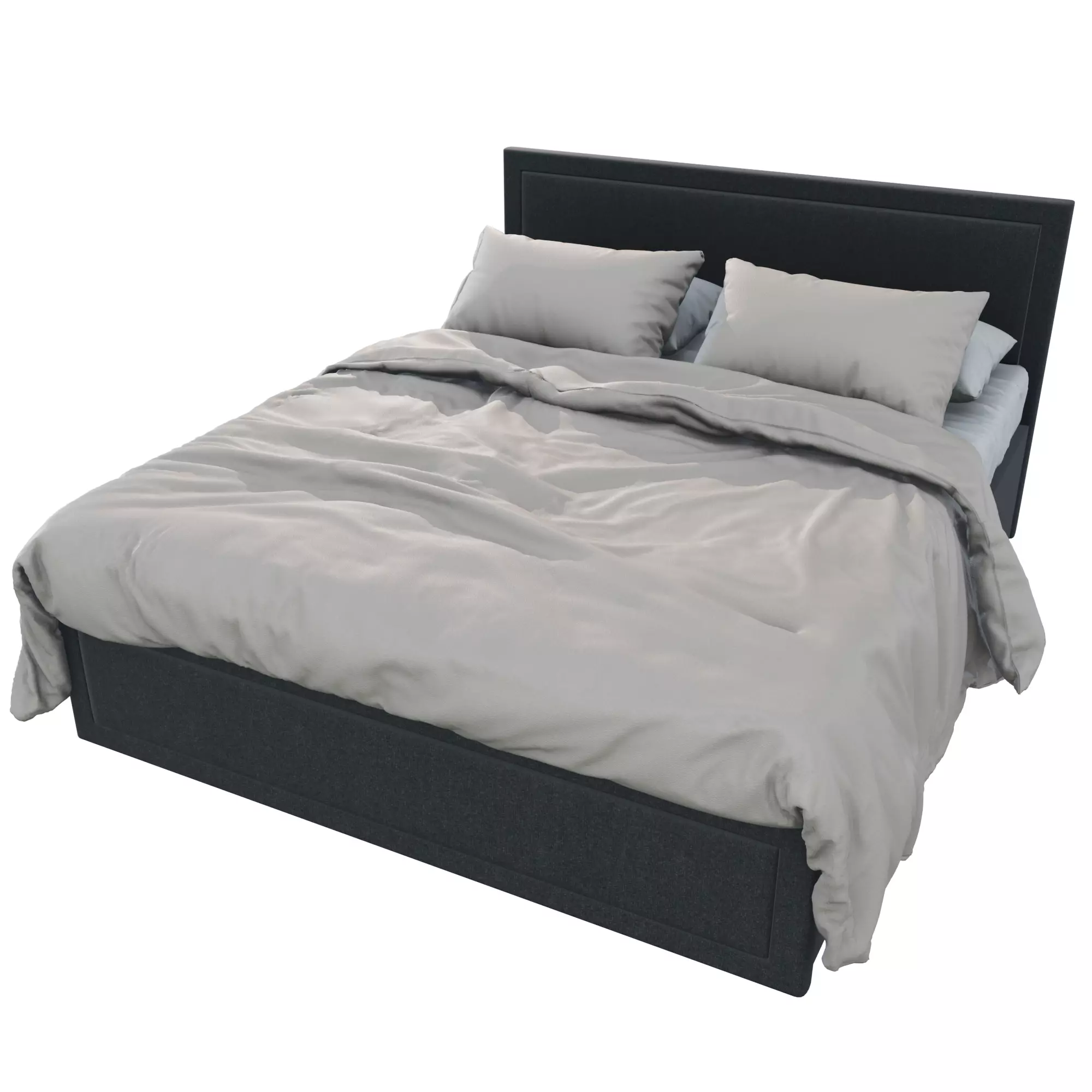 Modern Upholstered Bed with Soft Bedding 3D model