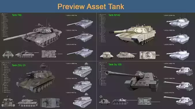 Asset 04 - Military - 08 Model Tank 3D Model Collection