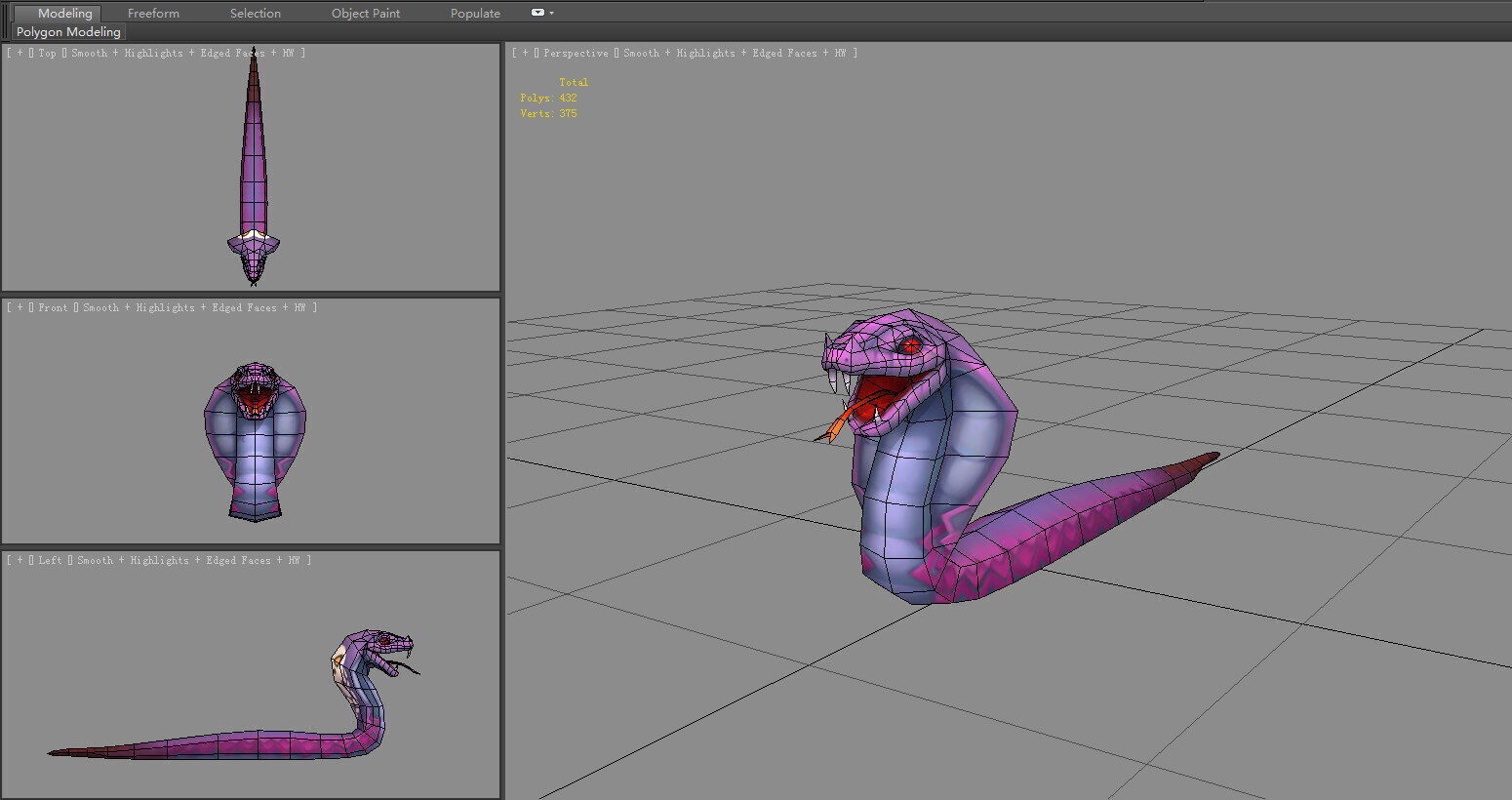Cartoon Cobra - Purple Naja Low-poly 3D model_6