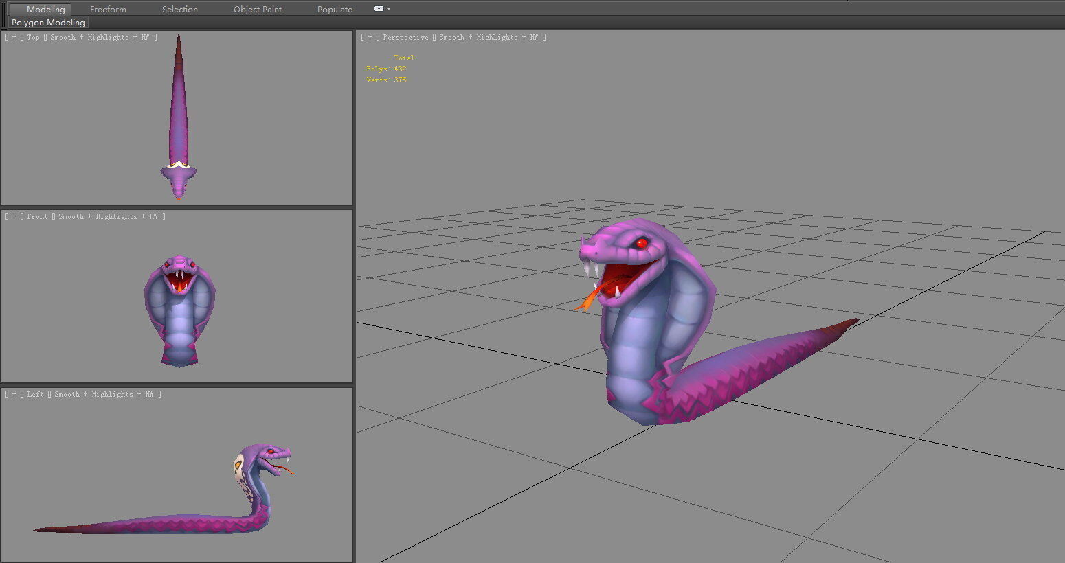Cartoon Cobra - Purple Naja Low-poly 3D model_5