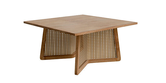 Square Coffee Table With Wooden Top And Rattan Base Low-poly 3D model