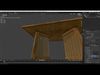 Square Coffee Table With Wooden Top And Rattan Base Low-poly 3D model_1