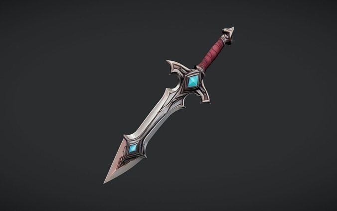 ornate fantasy sword with blue gem 3D model