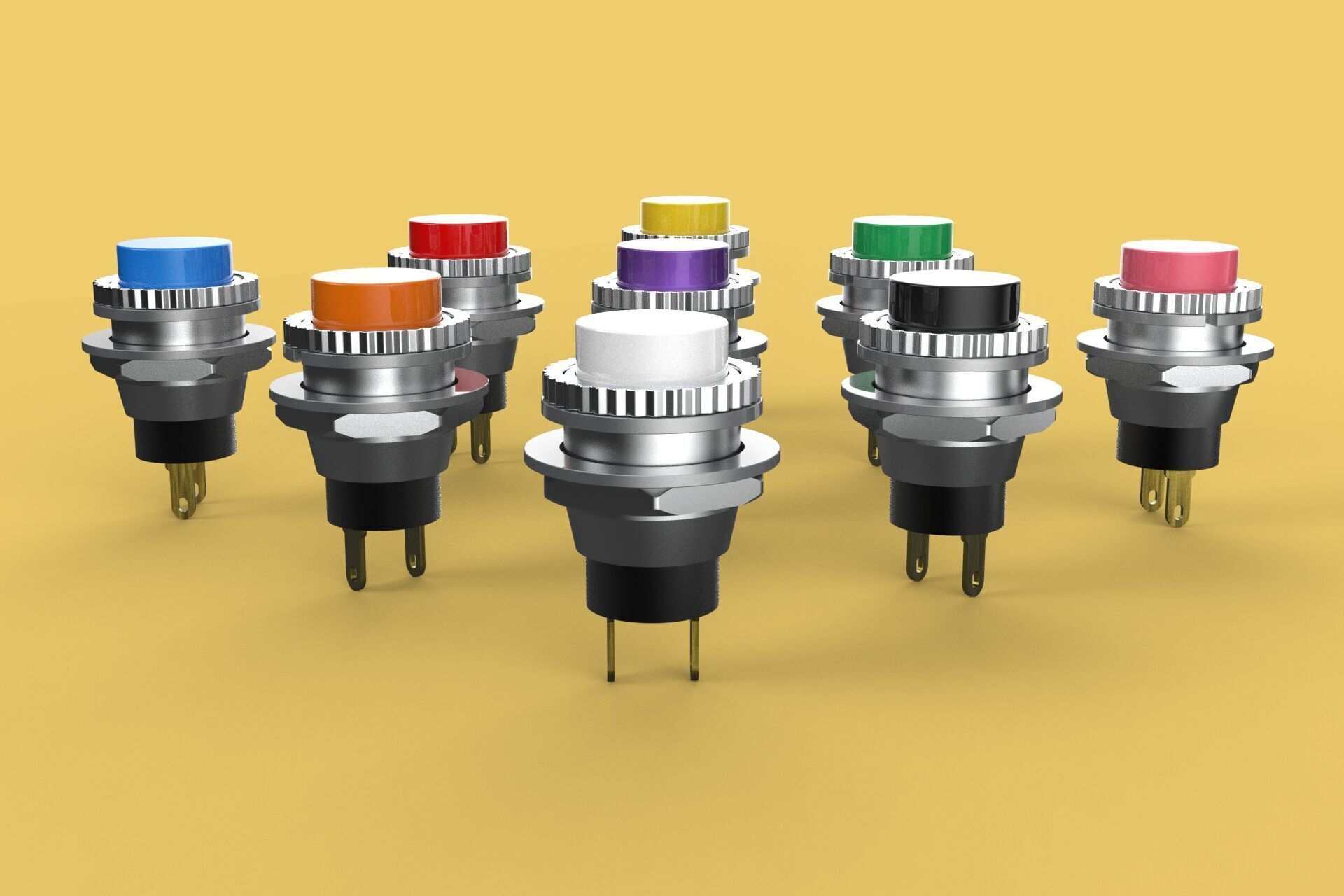 SET COLORFUL PUSH BUTTON MOMENTARY SELF RESET PRESS SWITCH SMALL 3D model_10