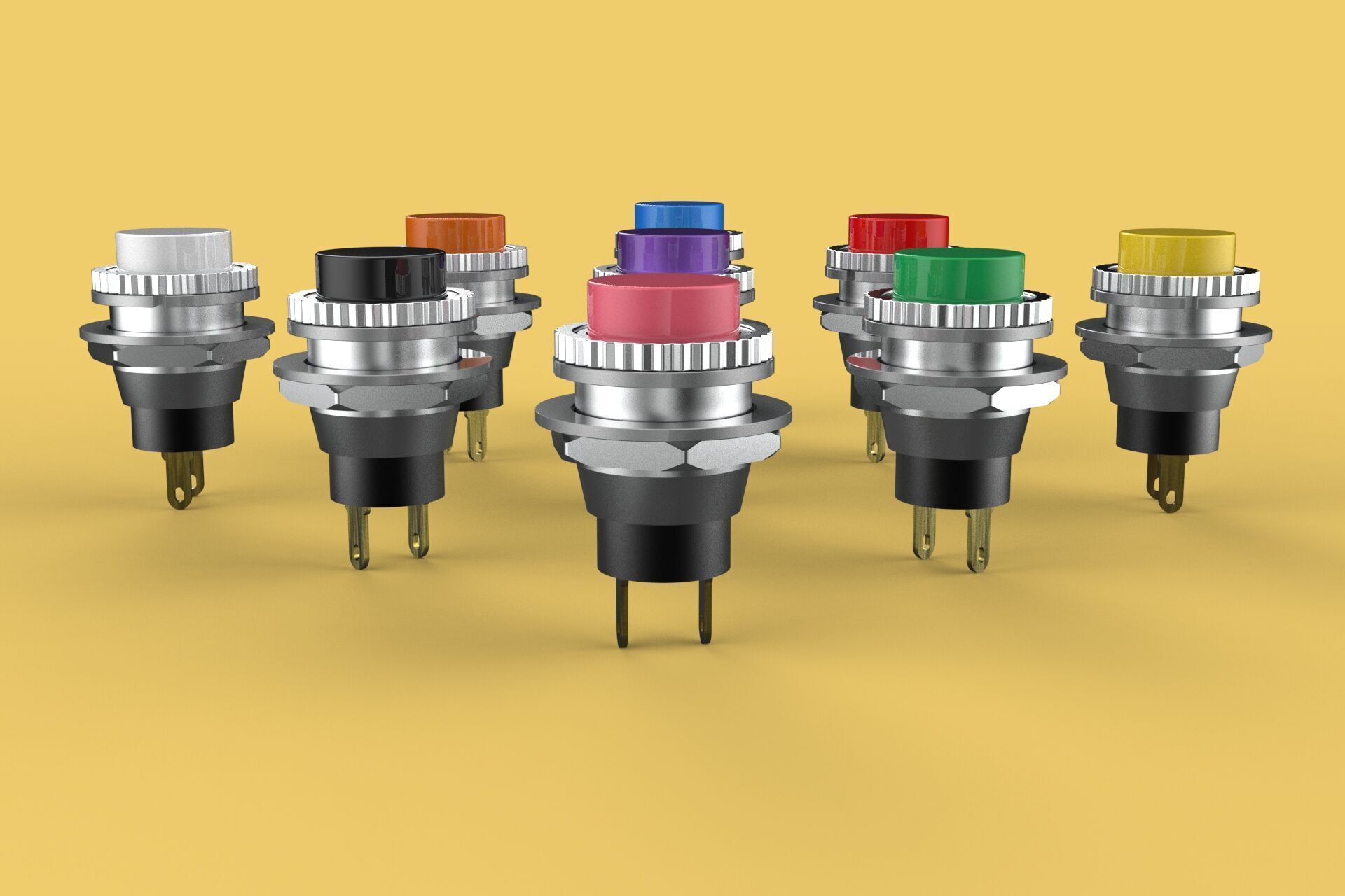 SET COLORFUL PUSH BUTTON MOMENTARY SELF RESET PRESS SWITCH SMALL 3D model_4