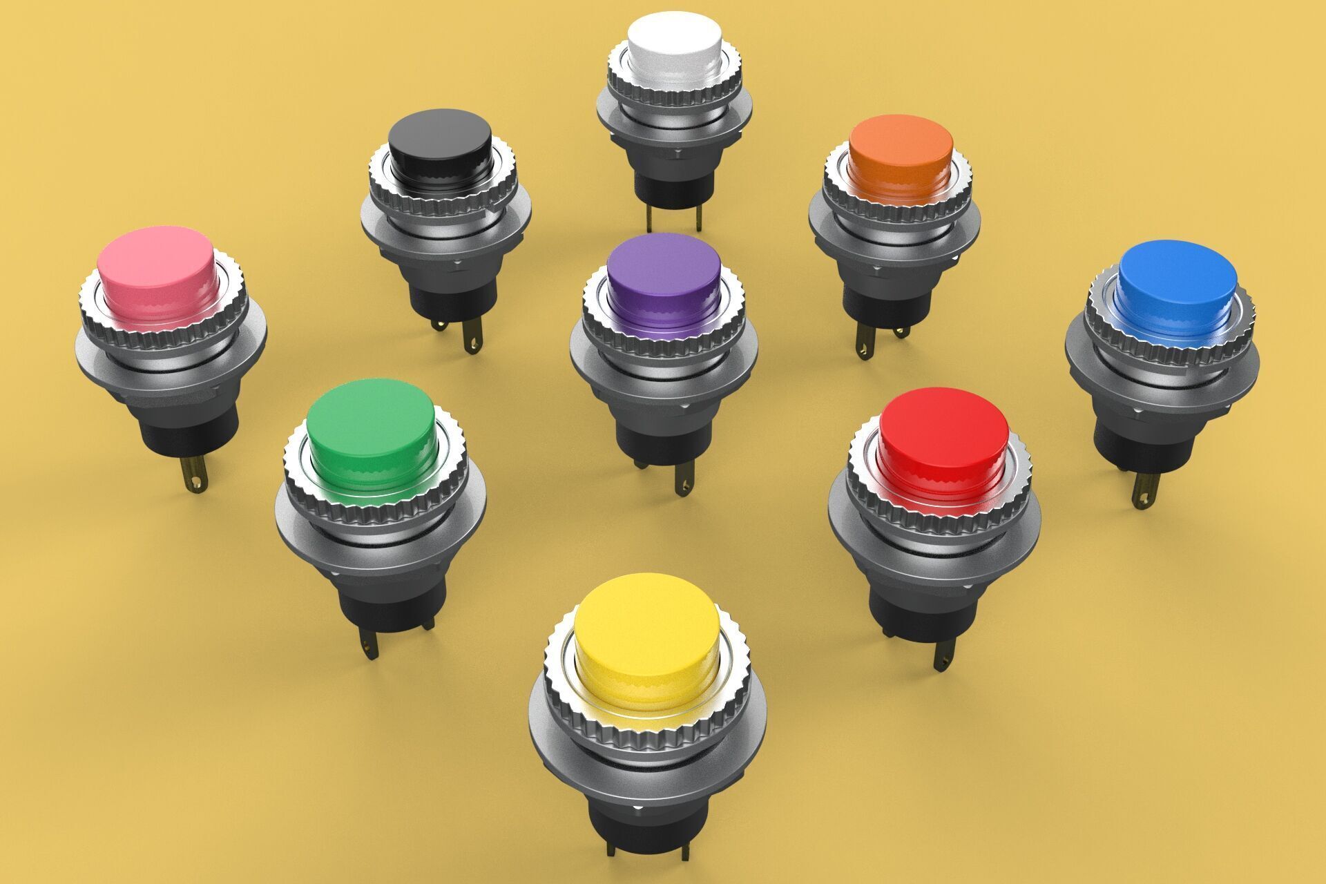 SET COLORFUL PUSH BUTTON MOMENTARY SELF RESET PRESS SWITCH SMALL 3D model_5