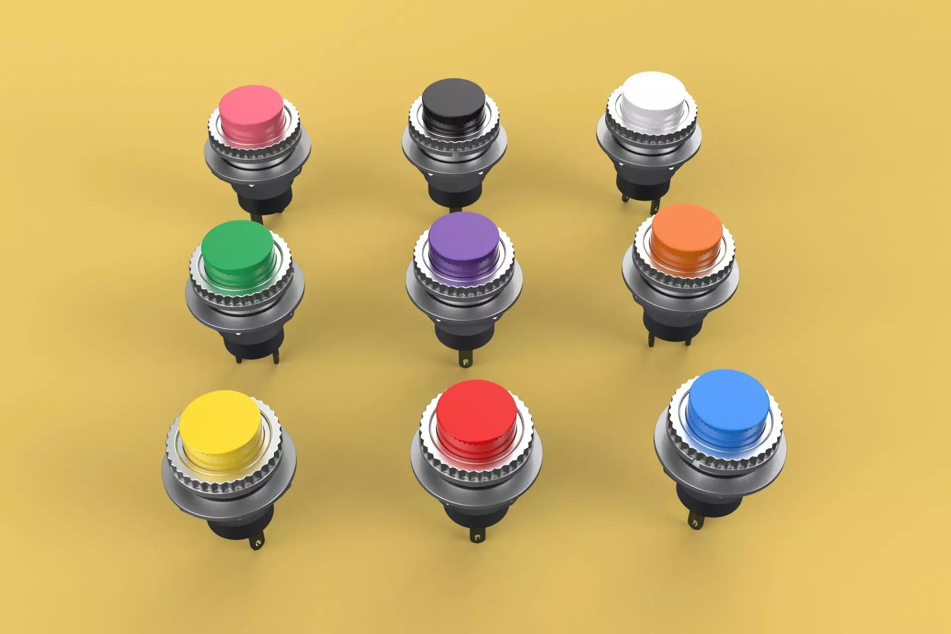 SET COLORFUL PUSH BUTTON MOMENTARY SELF RESET PRESS SWITCH SMALL 3D model_0