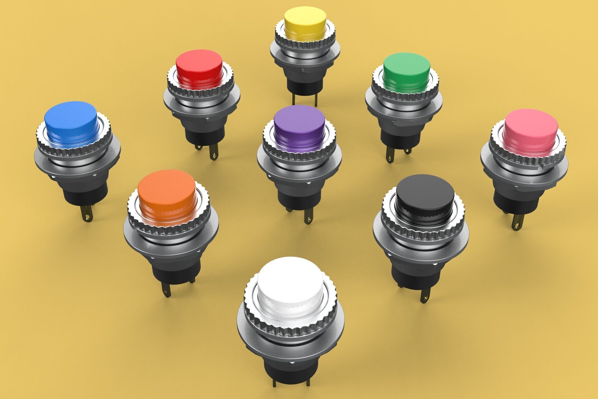 SET COLORFUL PUSH BUTTON MOMENTARY SELF RESET PRESS SWITCH SMALL 3D model_9