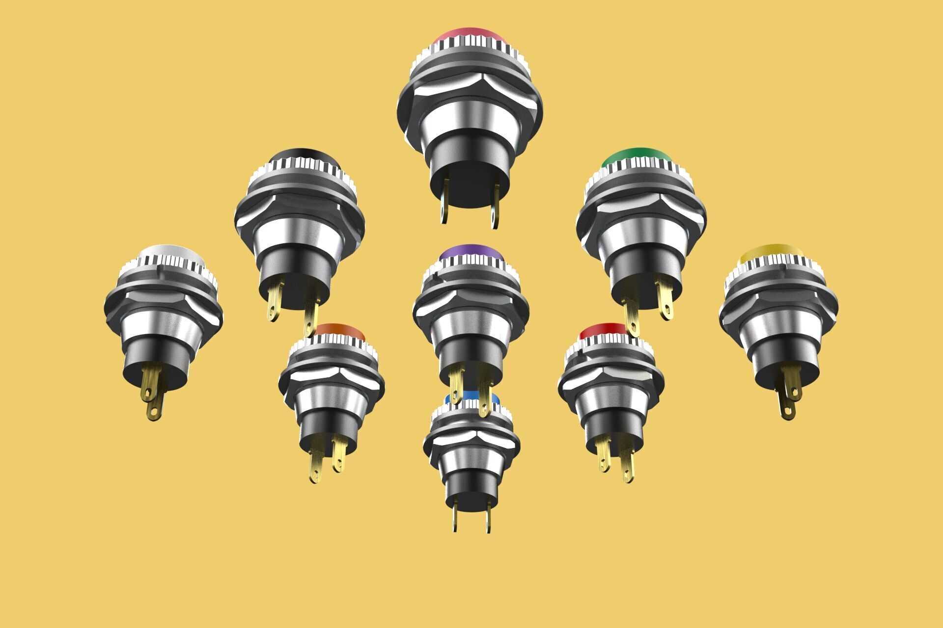 SET COLORFUL PUSH BUTTON MOMENTARY SELF RESET PRESS SWITCH SMALL 3D model_12