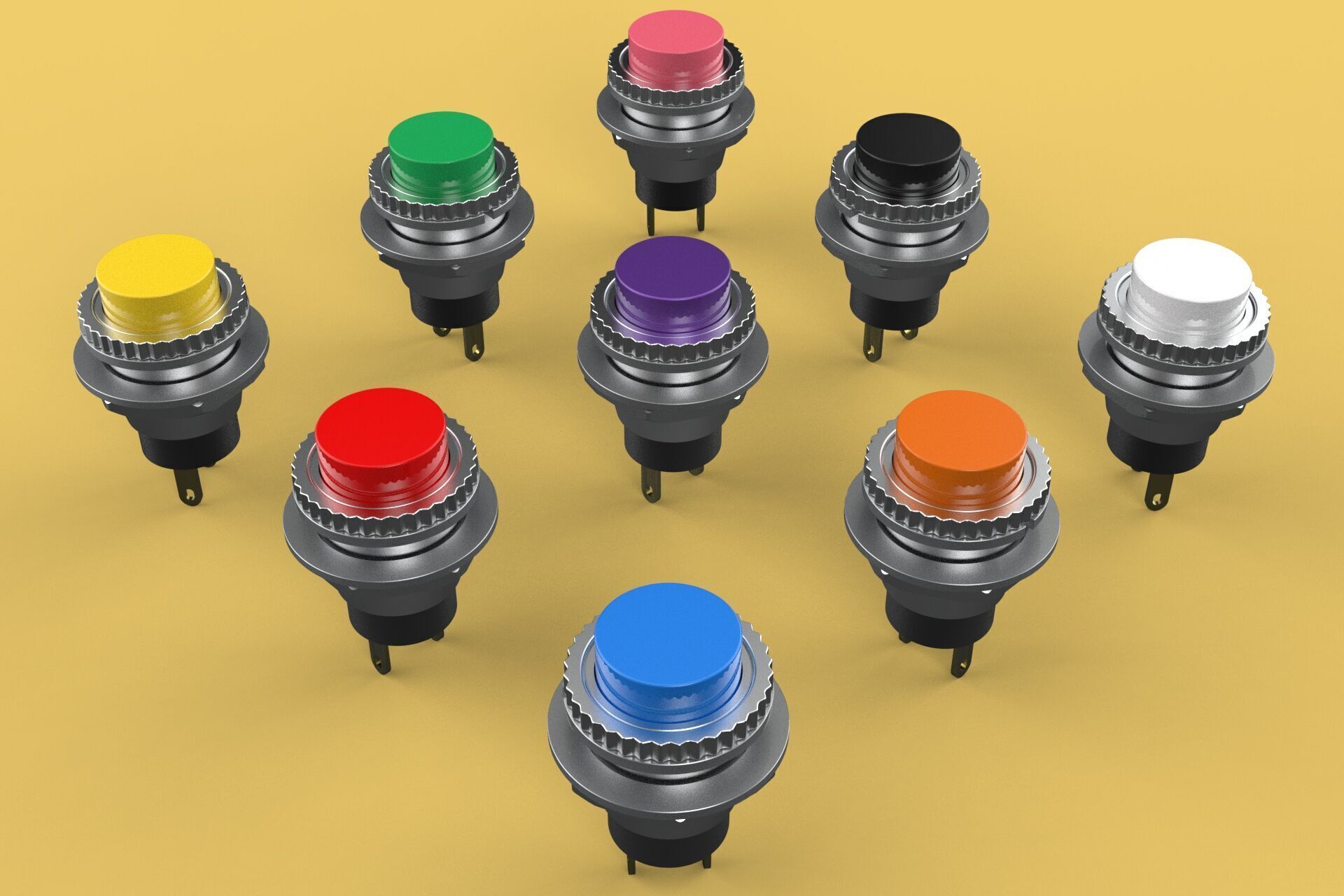 SET COLORFUL PUSH BUTTON MOMENTARY SELF RESET PRESS SWITCH SMALL 3D model_7