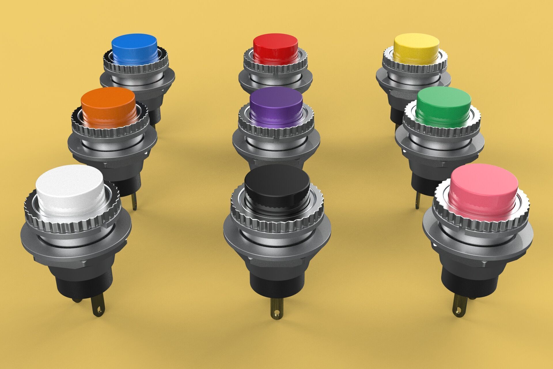 SET COLORFUL PUSH BUTTON MOMENTARY SELF RESET PRESS SWITCH SMALL 3D model_24