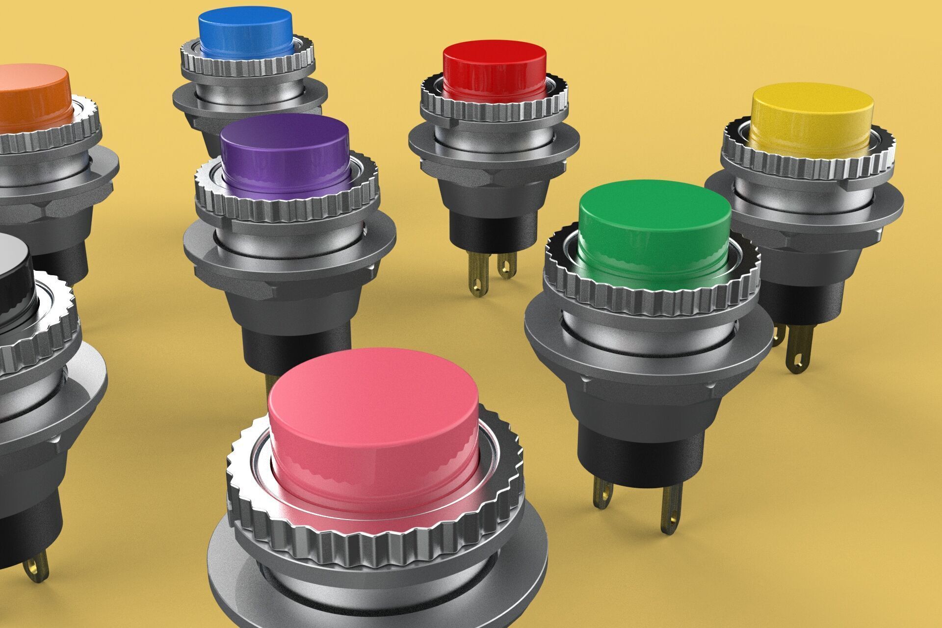 SET COLORFUL PUSH BUTTON MOMENTARY SELF RESET PRESS SWITCH SMALL 3D model_17