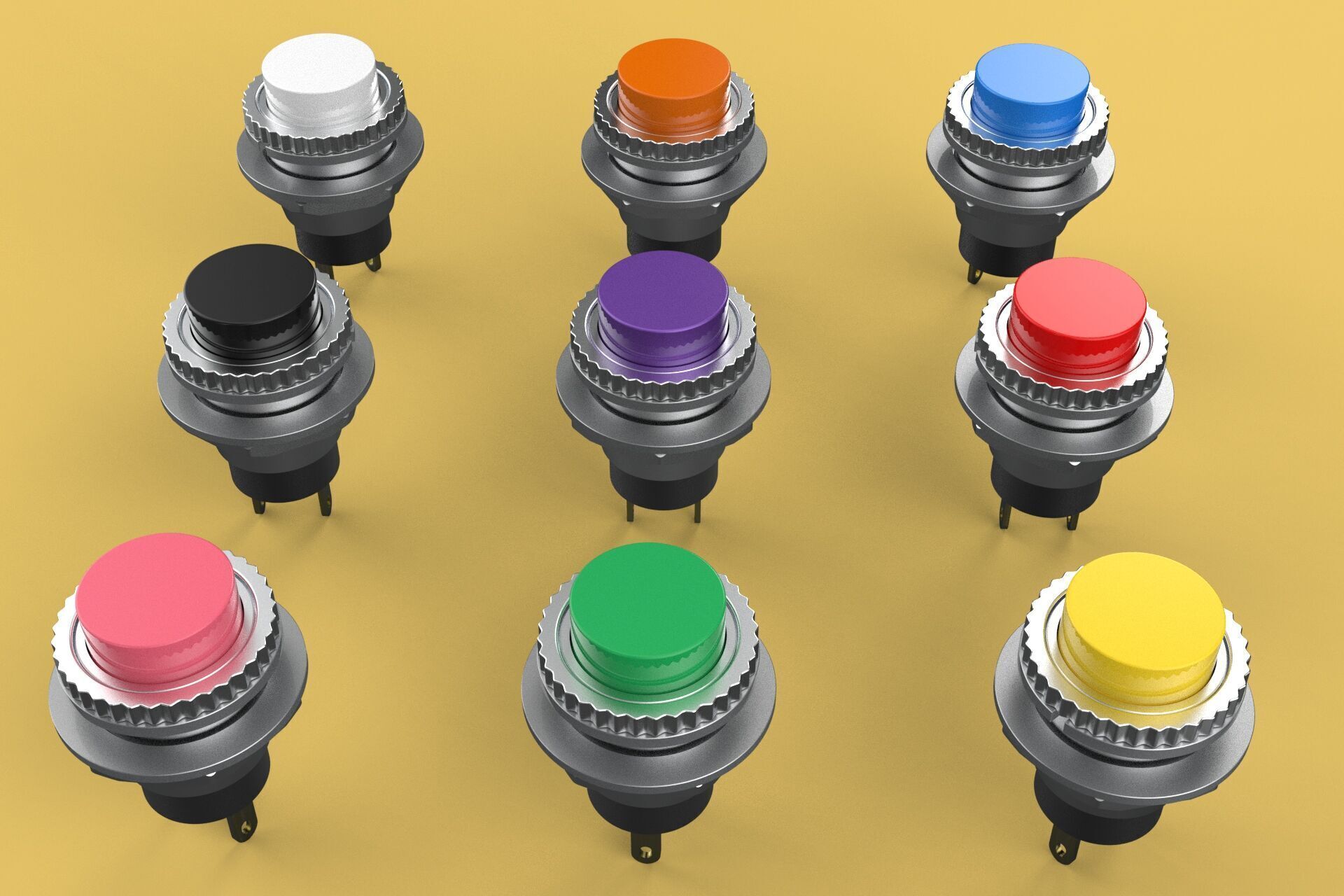 SET COLORFUL PUSH BUTTON MOMENTARY SELF RESET PRESS SWITCH SMALL 3D model_11