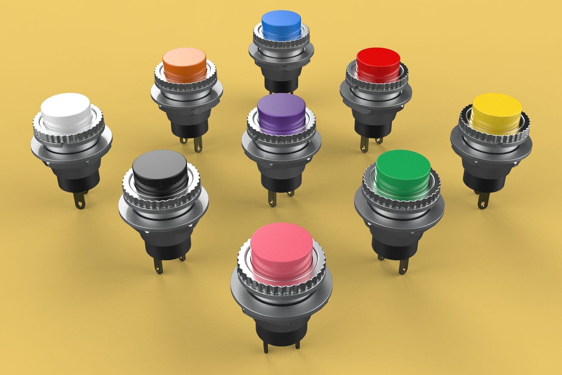 SET COLORFUL PUSH BUTTON MOMENTARY SELF RESET PRESS SWITCH SMALL 3D model_3