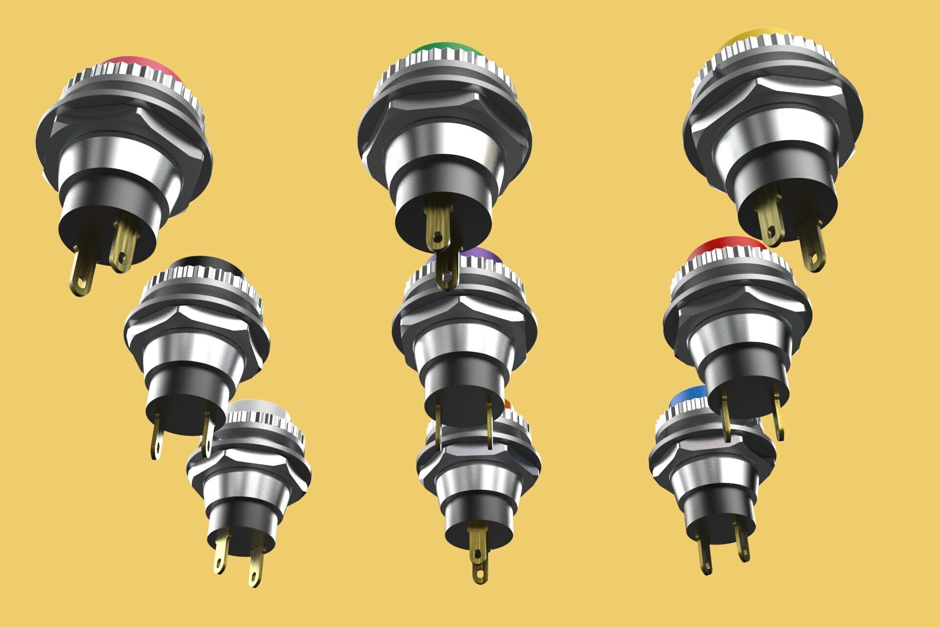 SET COLORFUL PUSH BUTTON MOMENTARY SELF RESET PRESS SWITCH SMALL 3D model_20