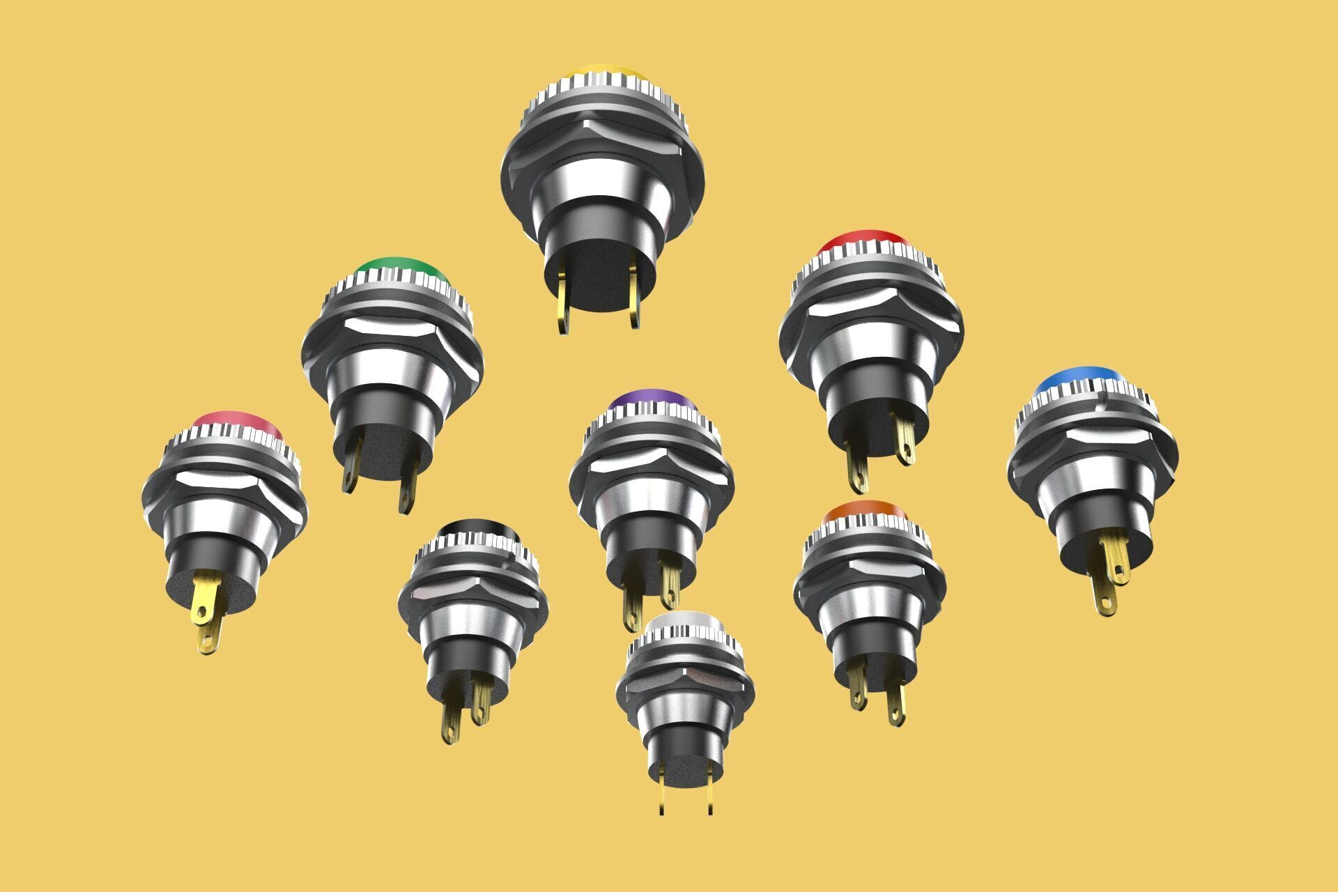 SET COLORFUL PUSH BUTTON MOMENTARY SELF RESET PRESS SWITCH SMALL 3D model_13