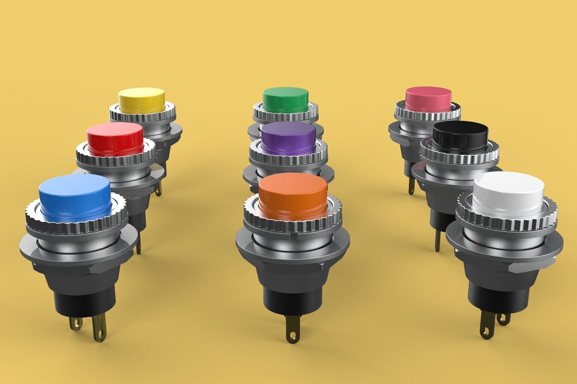 SET COLORFUL PUSH BUTTON MOMENTARY SELF RESET PRESS SWITCH SMALL 3D model_22